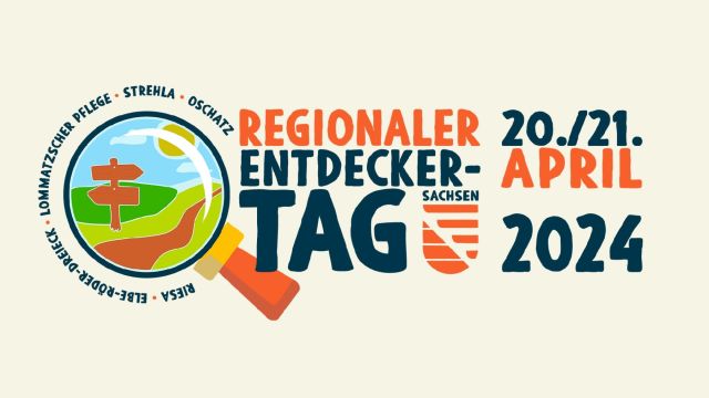 Logo für den Regionalen Entdecker-Tag Sachsen 20./21. April 2024 mit Landschaft und Weg