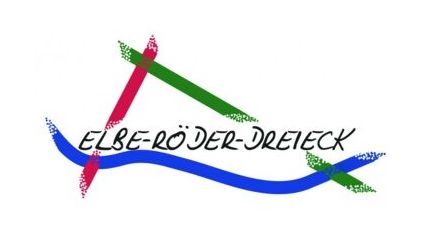 Stilisierte rote, grüne und blaue Bänder mit dem Schriftzug Elbe-Röder-Dreieck.